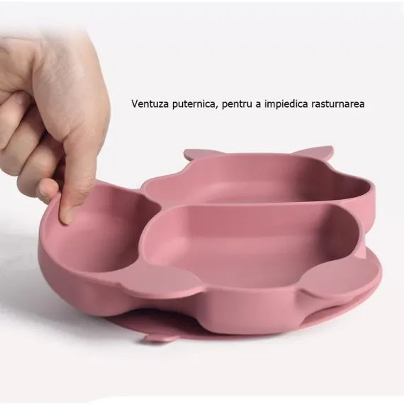 Set 10 Piese Diversificare Bebeluși și Copii din Silicon - Bavetă, Farfurie Compartimentată cu Ventuză, Bol cu Ventuză