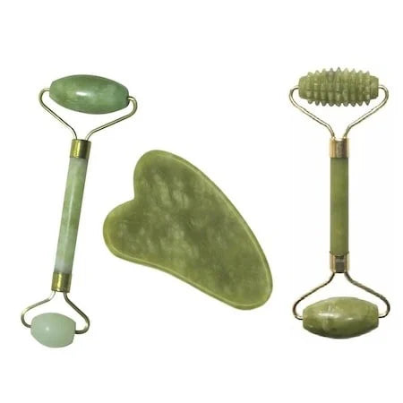 Set 2 Role Jade și Piatra Gua Sha Verde - Masaj Facial și Exfoliere pentru Piele Strălucitoare