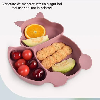 Set 10 Piese Diversificare Bebeluși și Copii din Silicon - Bavetă, Farfurie Compartimentată cu Ventuză, Bol cu Ventuză
