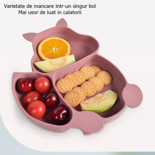 Set 10 Piese Diversificare Bebeluși și Copii din Silicon - Bavetă, Farfurie Compartimentată cu Ventuză, Bol cu Ventuză